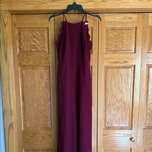 Lush Deep Red Scalloped Jumpsuit